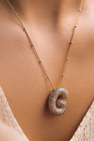Pave bubble initial necklace