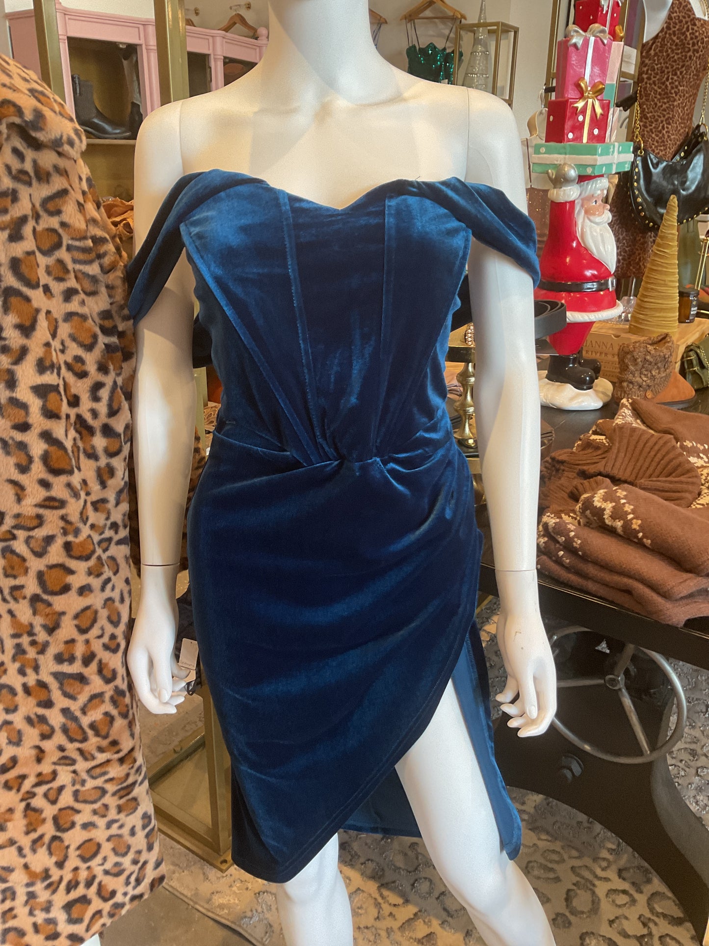 Off the shoulder blue dress
