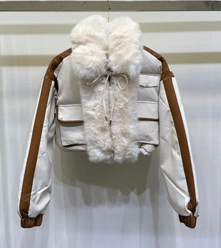 Vegan Leather faux fur cropped jacket