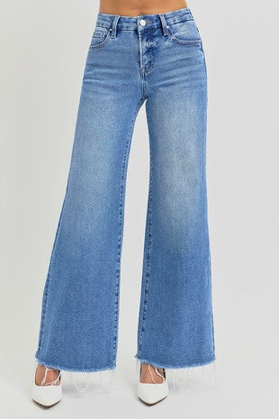 Mid rise wide leg jeans