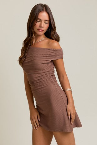 Cocoa Drape Off-Shoulder Dress