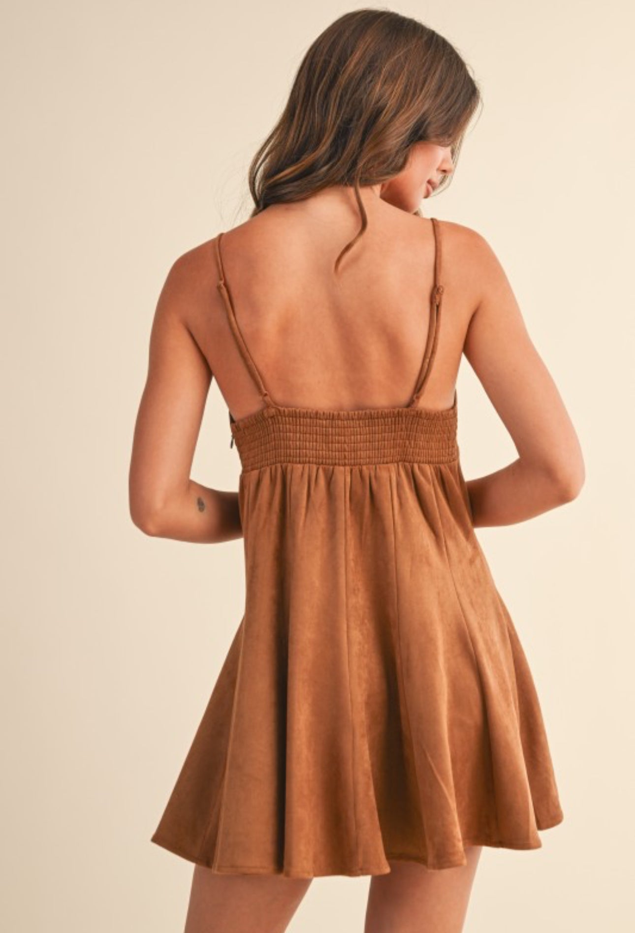 Suede embroidered flair mini dress
