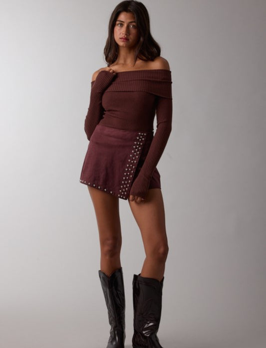 Studded Suede Skort