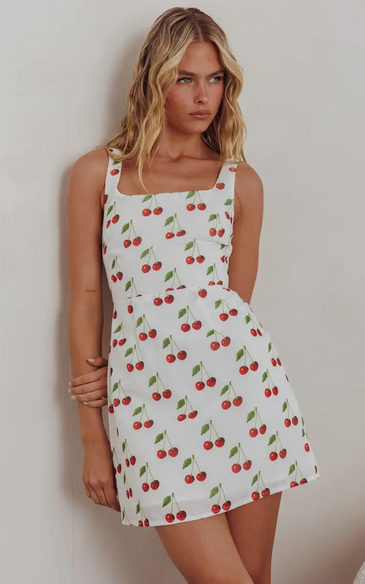 Square neck cherry dress