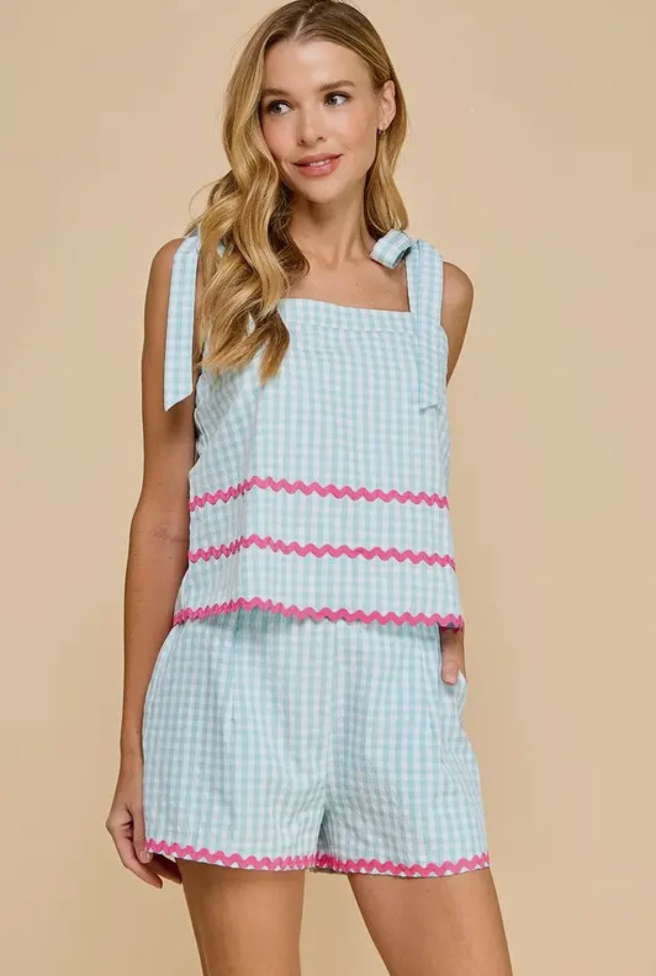Gingham Contrast Top