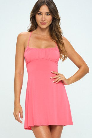 Pink lace back mini dress