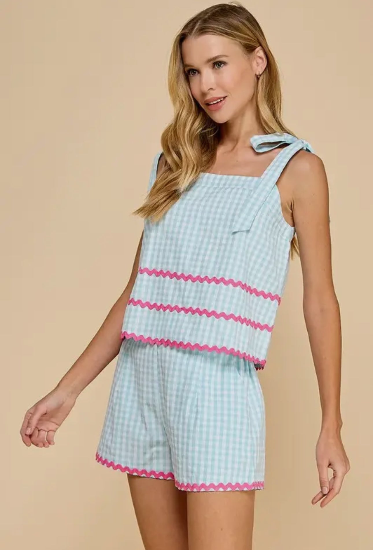 Gingham Contrast Top