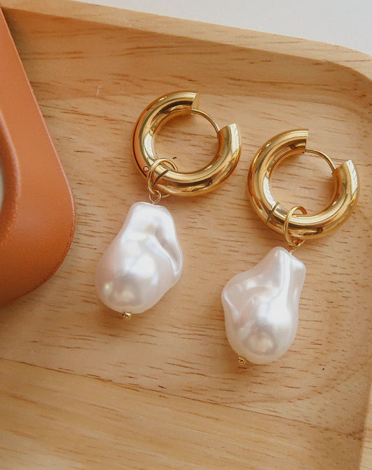 Golden Drop Baroque Hoops
