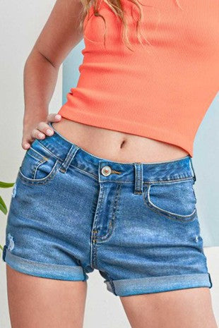 Distressed Low Rise Denim Shorts