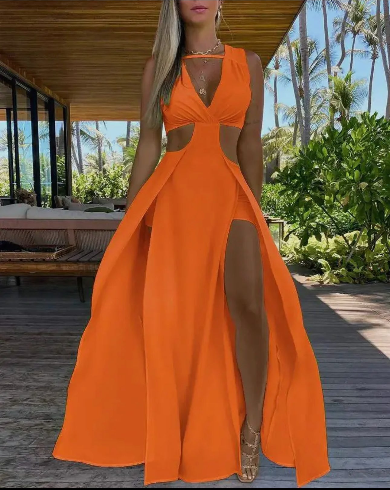 Ciera Romper Cutout Dress (Orange)