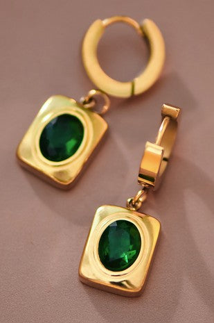 Waterproof emerald square drop earrings