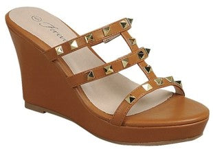 Tan studded wedges