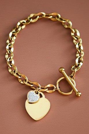 18k non-tarnish heart chain bracelet