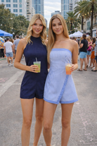 Seabreeze Strapless Romper in blue coastal stripes and zipper back