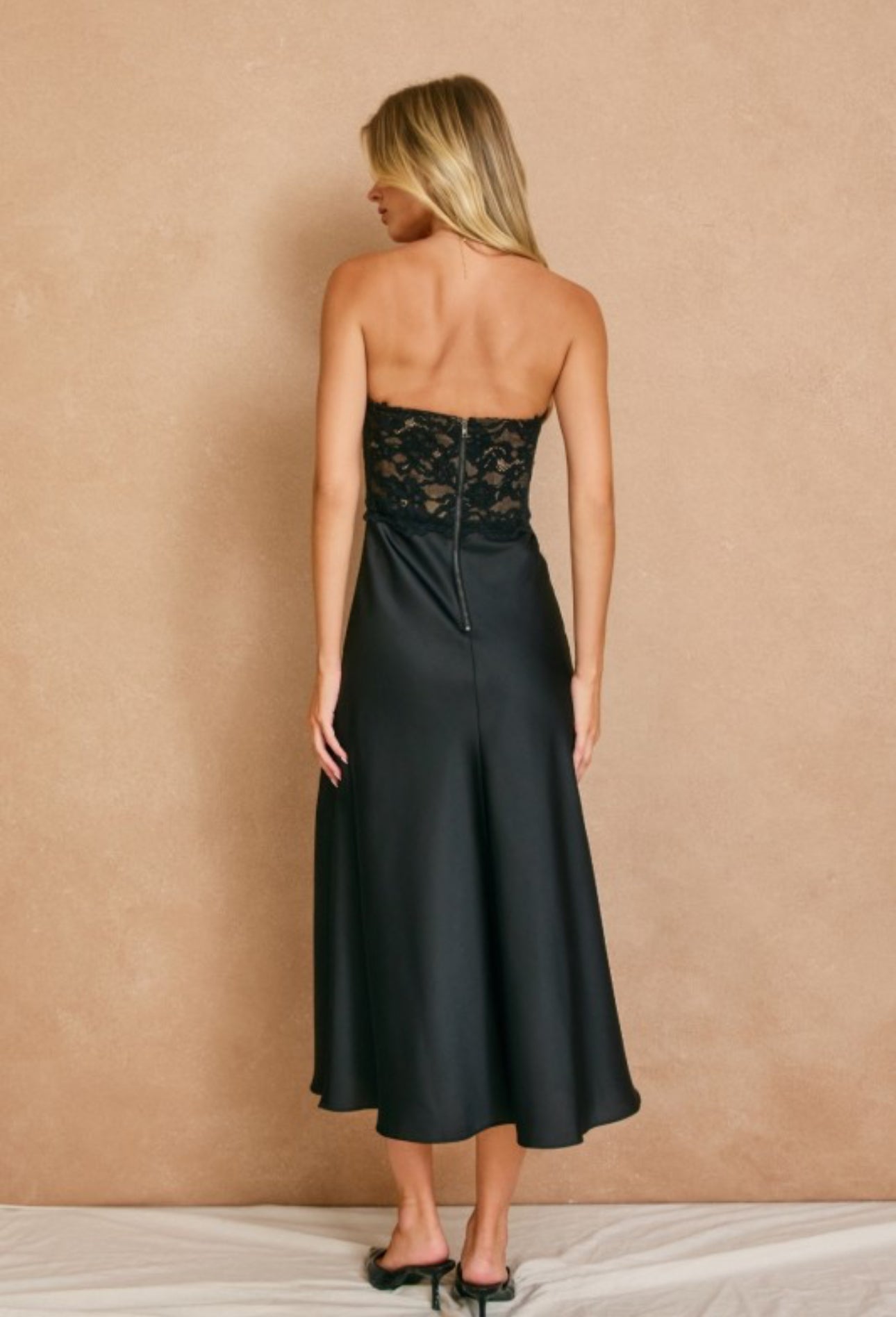 Satin and Lace Midi Dress