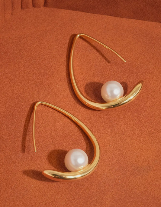 Lunar Curve Pearl Earrings