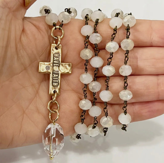 Cross / Have Faith / Long Rosary Chain