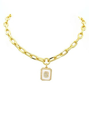 Gold square pendant necklace