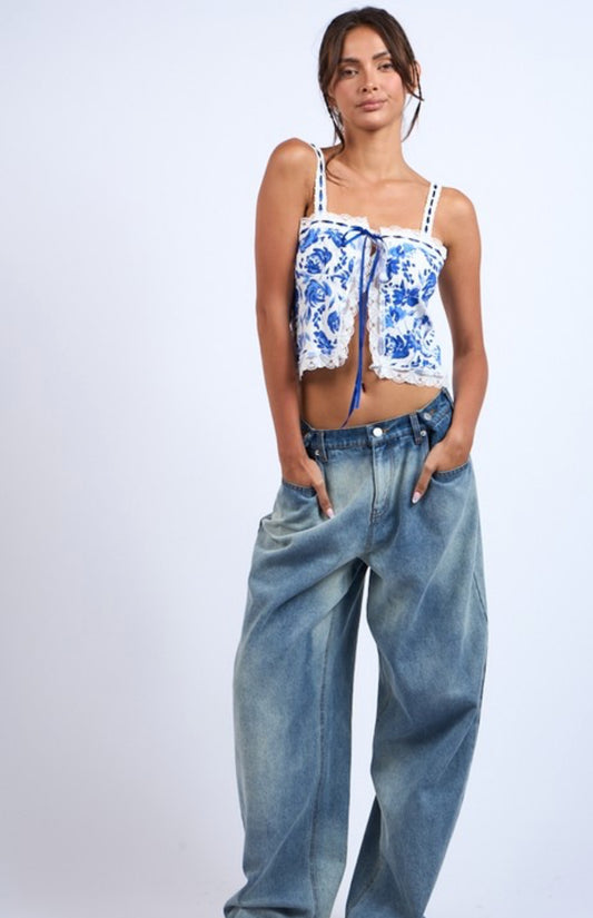 French Floral Hook&Eye Top