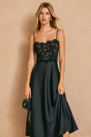 Satin and Lace Midi Dress