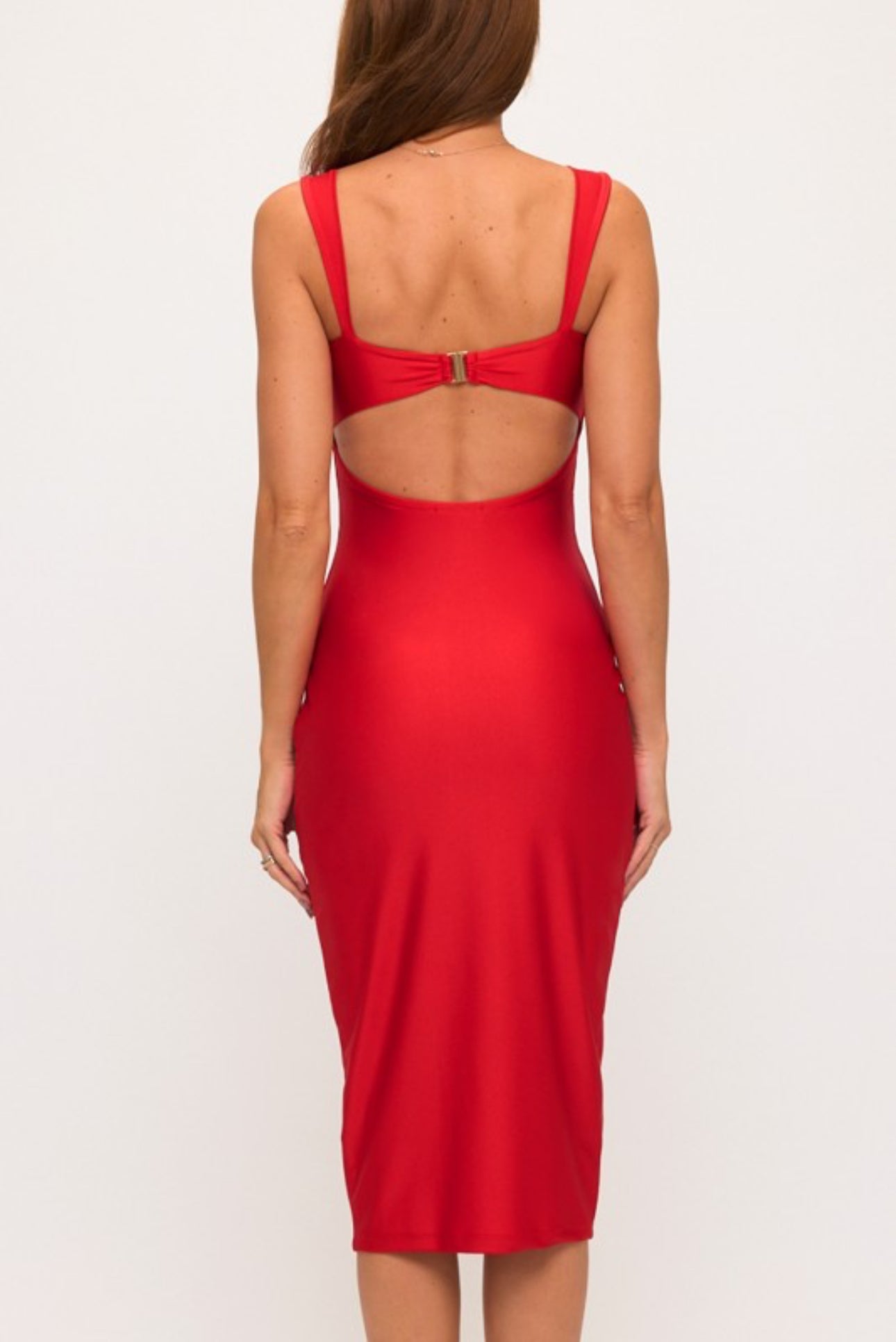 Red Satin Midi Dress