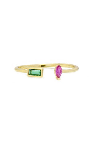 Gems adjustable 18k over sterling silver ring