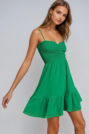 Green Smocked Mini Dress