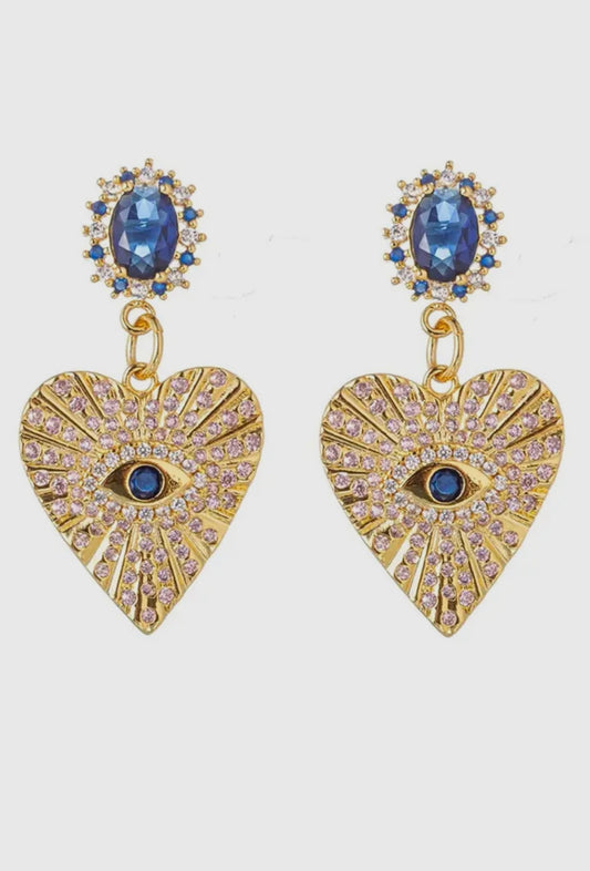 Juliet Sapphire Evil Eye Heart Earrings