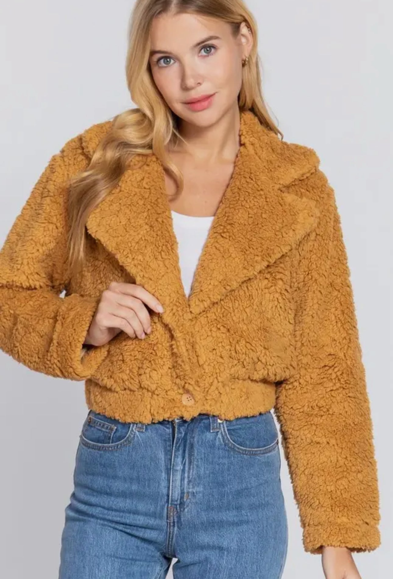 Notched collar faux fur jacket