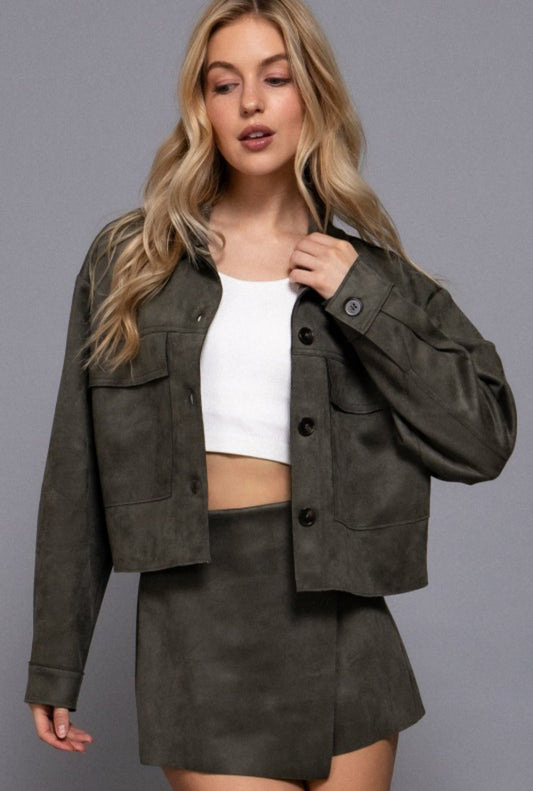 Olive Luxe Suede Jacket
