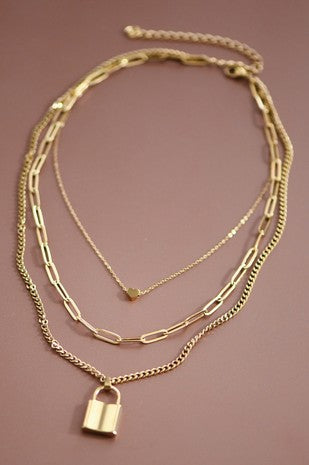 18k non-tarnish lock layered necklace