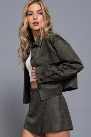 Olive Luxe Suede Jacket