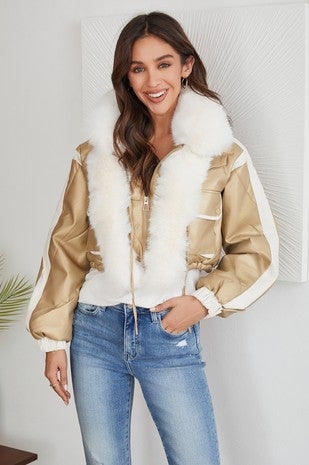 Vegan Leather faux fur cropped jacket
