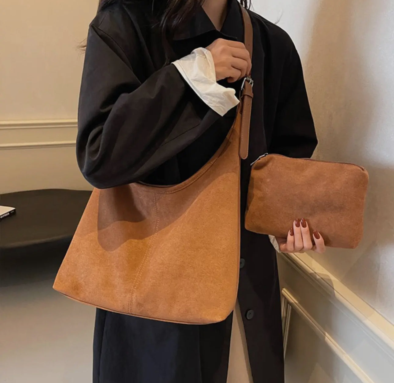 Suede Tote With Pouch