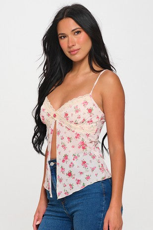 Spit front floral top